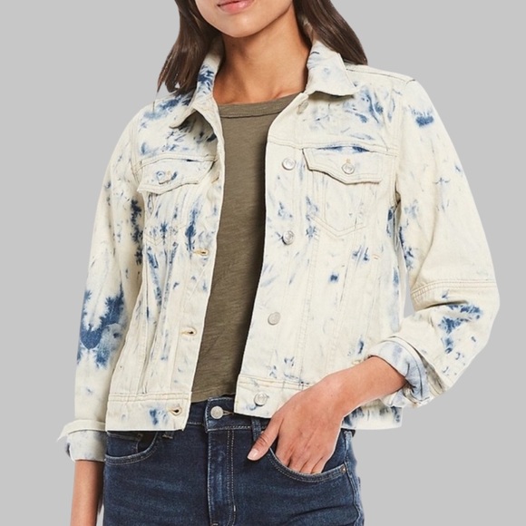 Free People Rumors Stylish Women's White Tie Dye Denim Jacket Size L - Picture 6 of 8